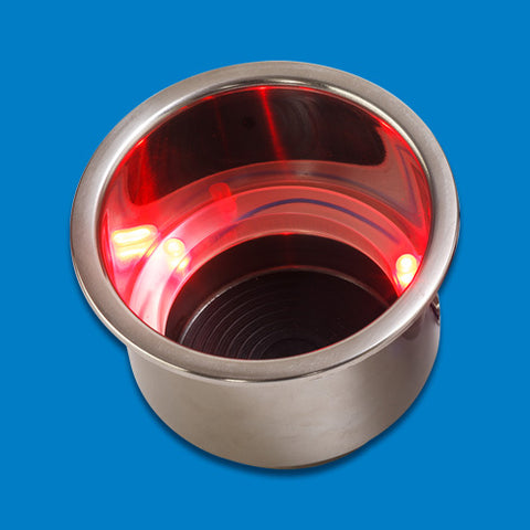 CUP HOLDERS STAINLESS STEEL RED LED LIGHT