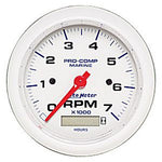 AutoMeter White Pro-Comp Tachometer 7000rpm with Hourmeter