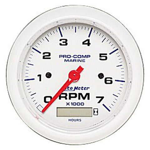 AutoMeter White Pro-Comp Tachometer 7000rpm with Hourmeter