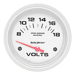 AutoMeter White Pro-Comp Marine Voltmeter 8-18 volts