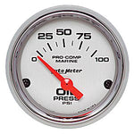 Autometer Chrome Ultra Lite Marine  0-100 PSI Electric Oil Pressure